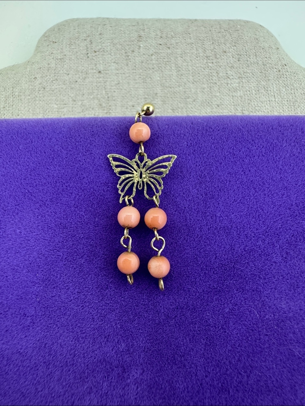 💛 Vintage 14k Gold Butterfly Coral Dangle Single Earring | Whimsical